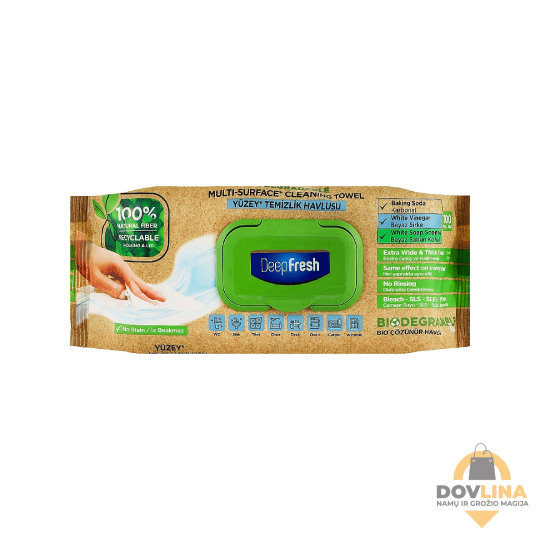 DEEP FRESH universalios paviršių valymo drėgnos servetėlės, biologiškai skaidžios (100vnt)
